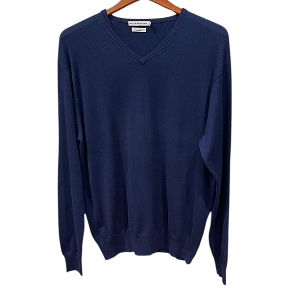 Peter Millar V Neck Sweater Silk Cotton Cashmere SZ L Navy Blue
